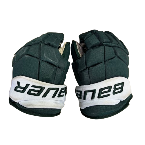 Bauer Supreme Ultrasonic - Gants Pro Stock d'occasion (vert/blanc)